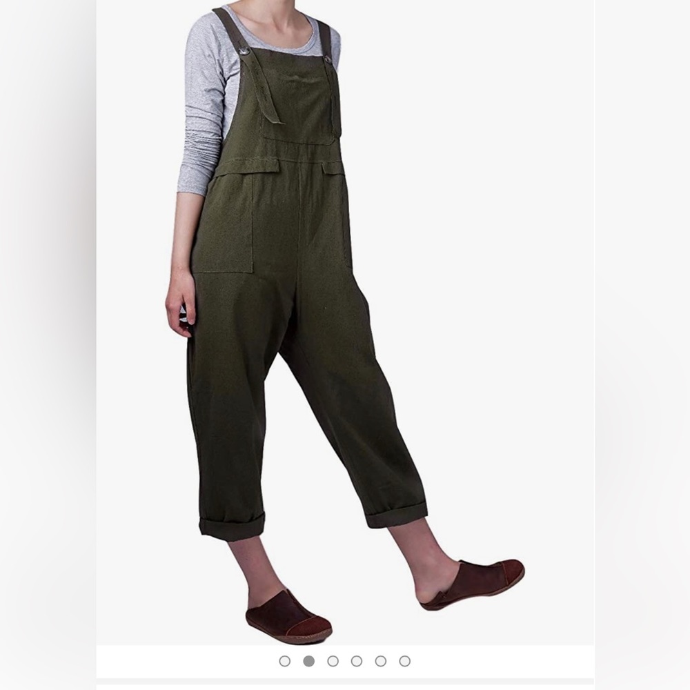 Baggy Cotton Linen Bib Overalls Jumpsuit | Size: L